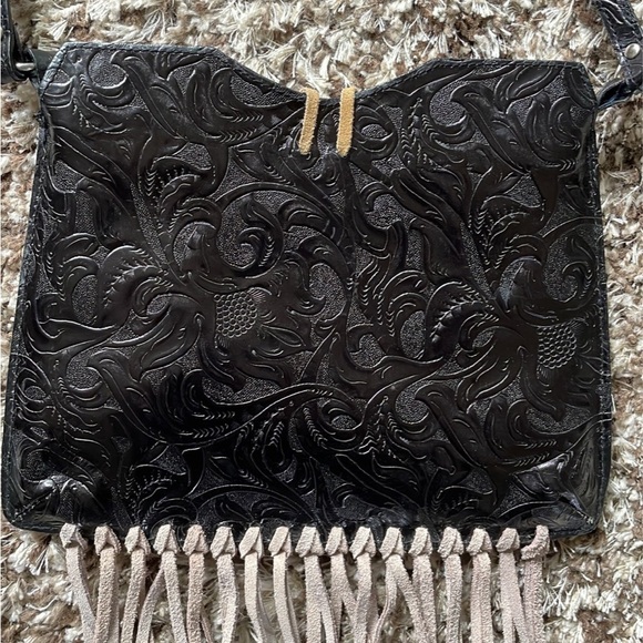 Studio Barse Black Embossed Crossbody with Fringe - Picture 5 of 7